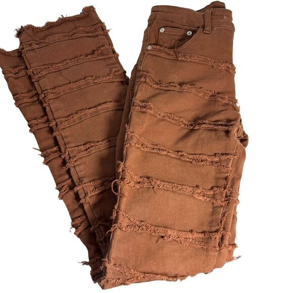Aelfric Eden Brown Layered Stacked Fringe Jeans Sz 30 - Picture 1 of 9